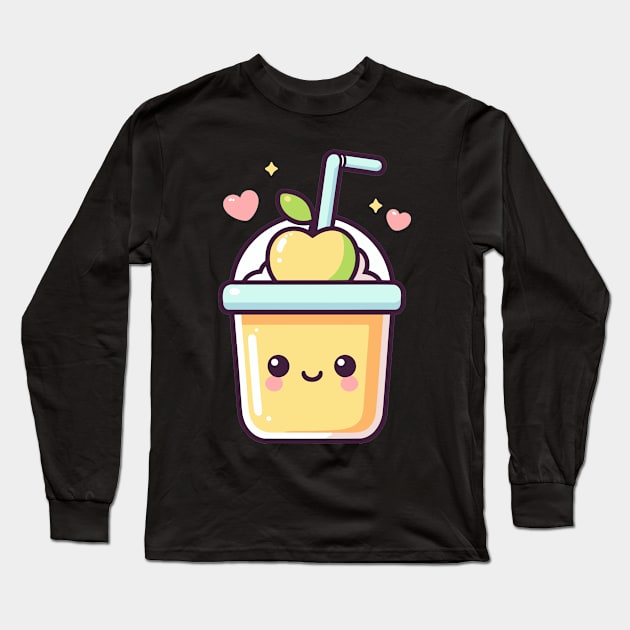 Cute Kawaii Apple Milkshake with Hearts | Kawaii Food Character | Cutesy Kawaii Style Long Sleeve T-Shirt by Nora Liak